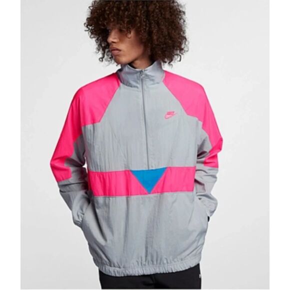 Nike Other - Nike Vaporwave Windbreaker Jacket Mens Medium Zip Gray Pink AJ2299-012 Packable